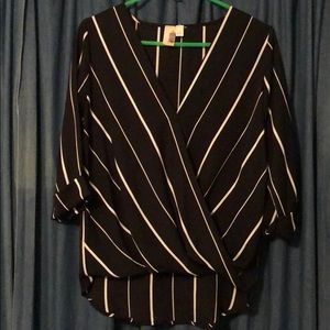Black and White Stripe Crossover Blouse
